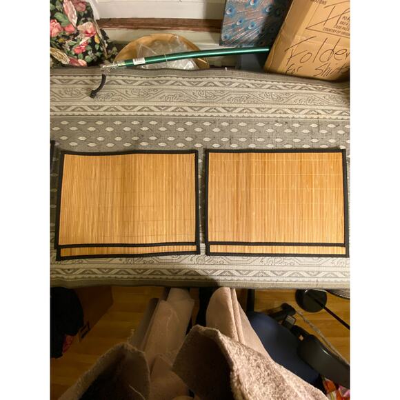 Set of 10 Bamboo Slat Placemats Natural with Black Binding 13 in X 19 in VGUC - Picture 4 of 8